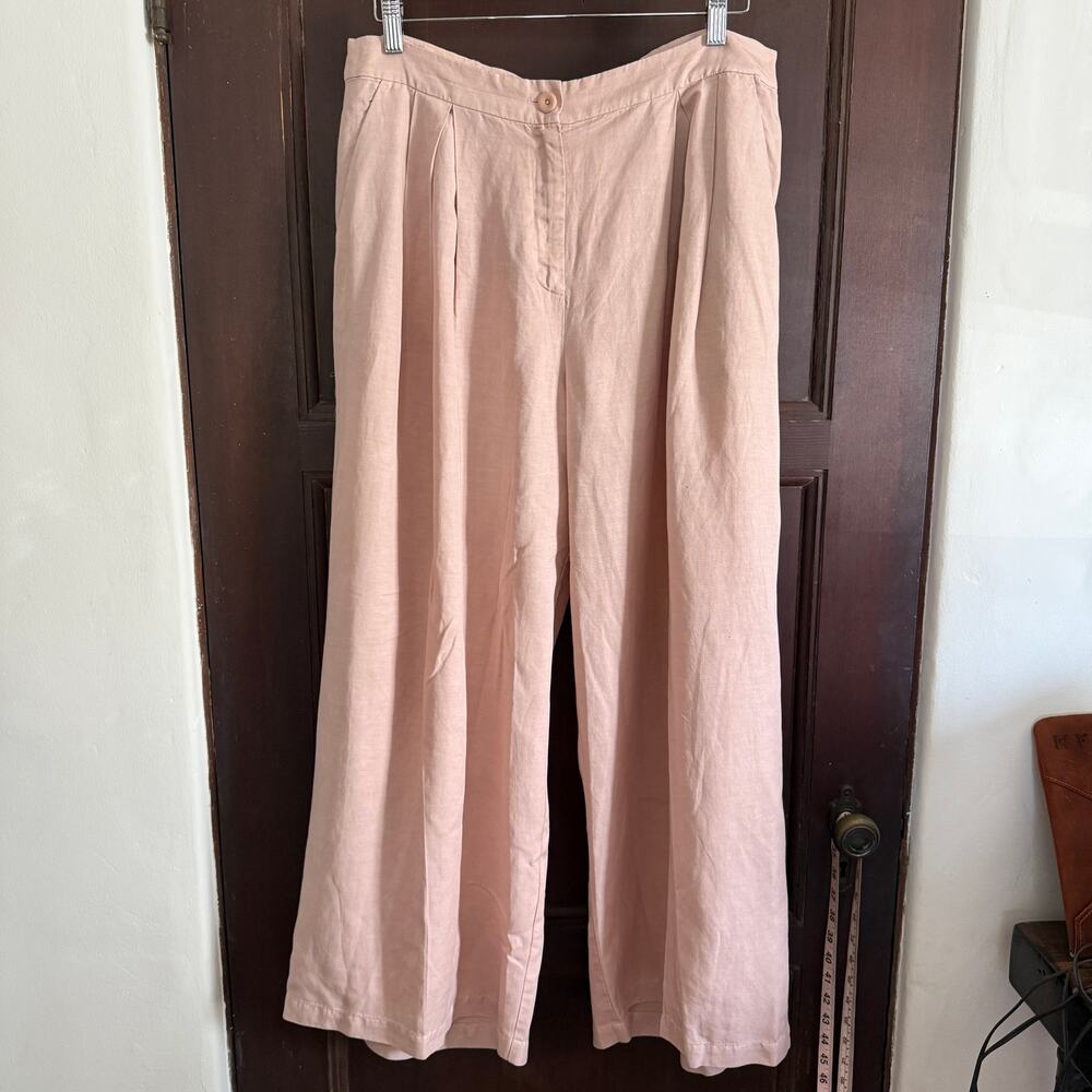 EILEEN FISHER  Soft Pink Tencel Linen Blend Wide Leg Cropped Ankle Pants Size 12